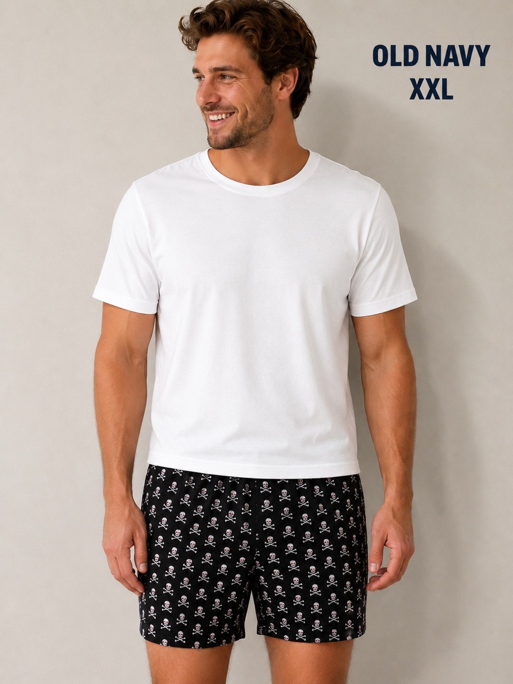Old Navy Skull Print Boxer Shorts Men’s XXL Black 100% Cotton Lounge Sleep